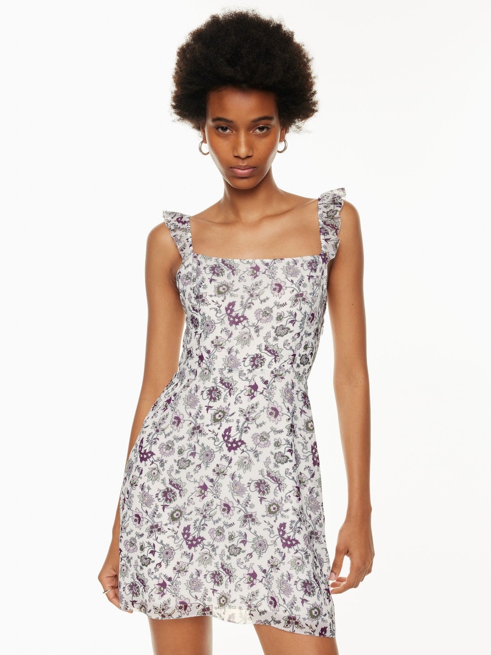 Aritzia White Mini Dress with Purple Floral Print